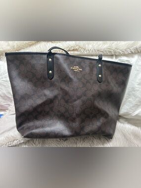 Coach Brown Signature Logo Tote with Black Trim